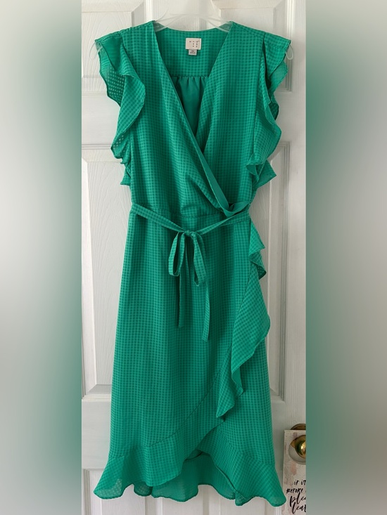 a new day Dresses & Skirts - a new day Teal Green Wrap Dress with Ruffle Trim